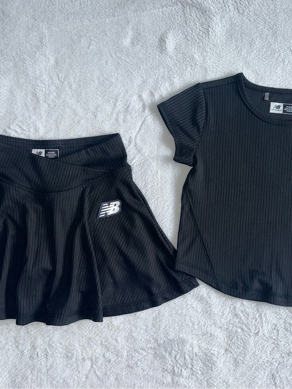 New Balance Black Ribbed Tee & Skort Set